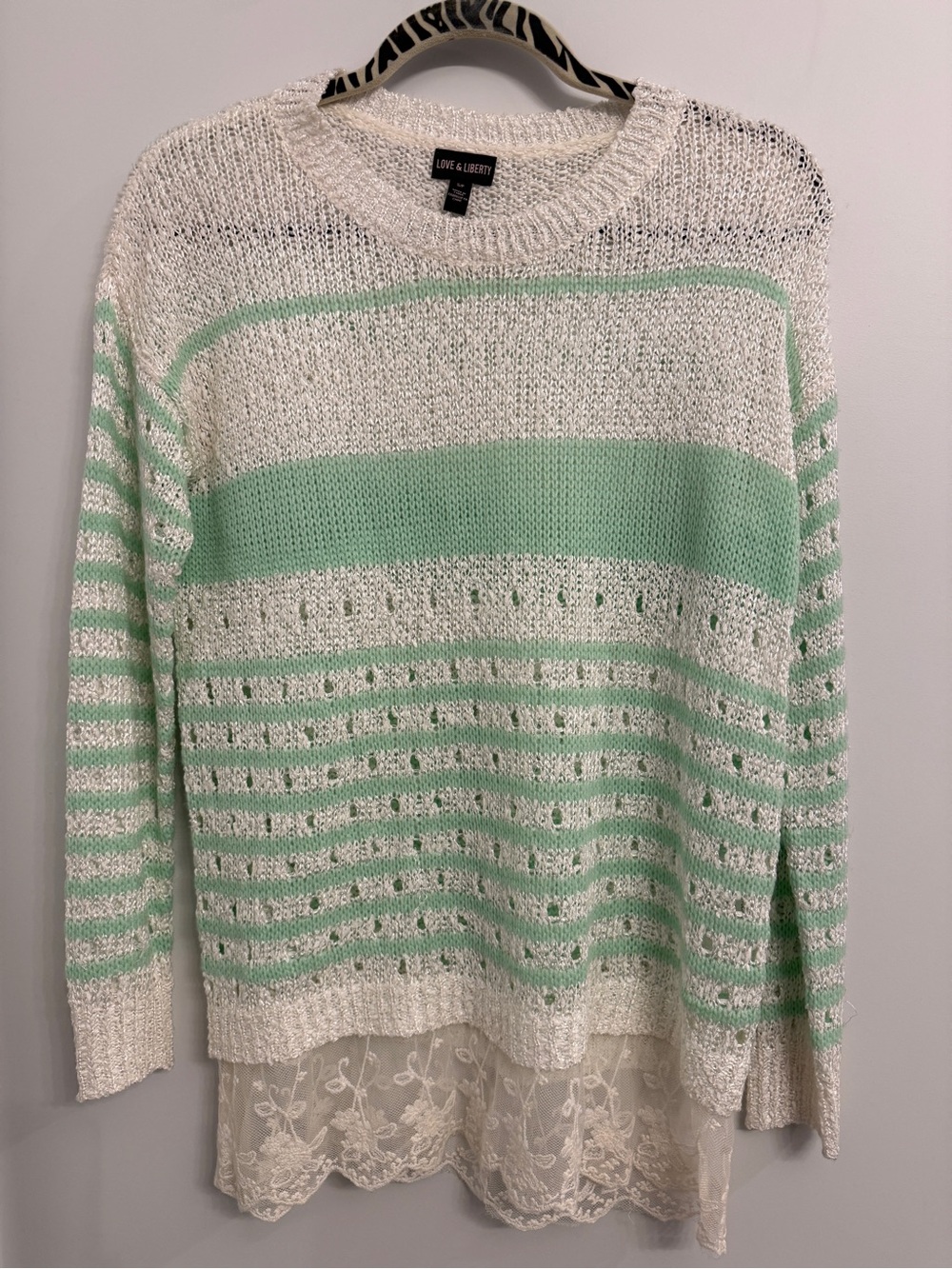 Love & Liberty Mint & Cream Striped Scoop Neck Sweater